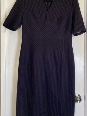 Classic Navy Pinstripe Midi Dress - Women's
